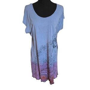 Dharma Trading Company Womens Cotton Short Sleeve Boho Dress Blue Size Large